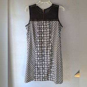Xhilaration - Black and White Patterned Sleeveless Shift Dress, Size Large